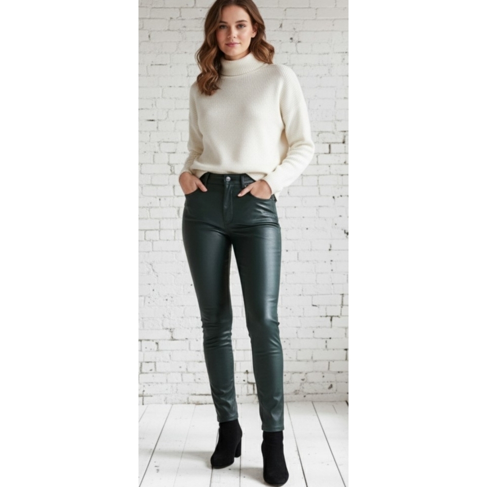 ZARA Faux Leather High Rise Ankle Zip Jeggings Olive Green Size XS